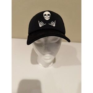Youth Skull Skeleton Shaka Hands Trucker Hat Black Snapback Halloween Cap